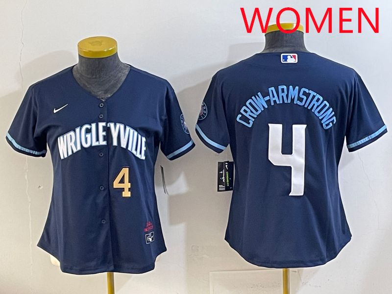 Women 2025 Chicago Cubs #4 Crow-Armstrong Blue City Edition Nike MLB Jersey style 3